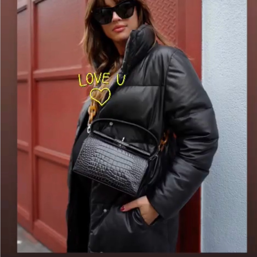 NWT Gu_de Milky Black Croc-Embossed Leather Bag